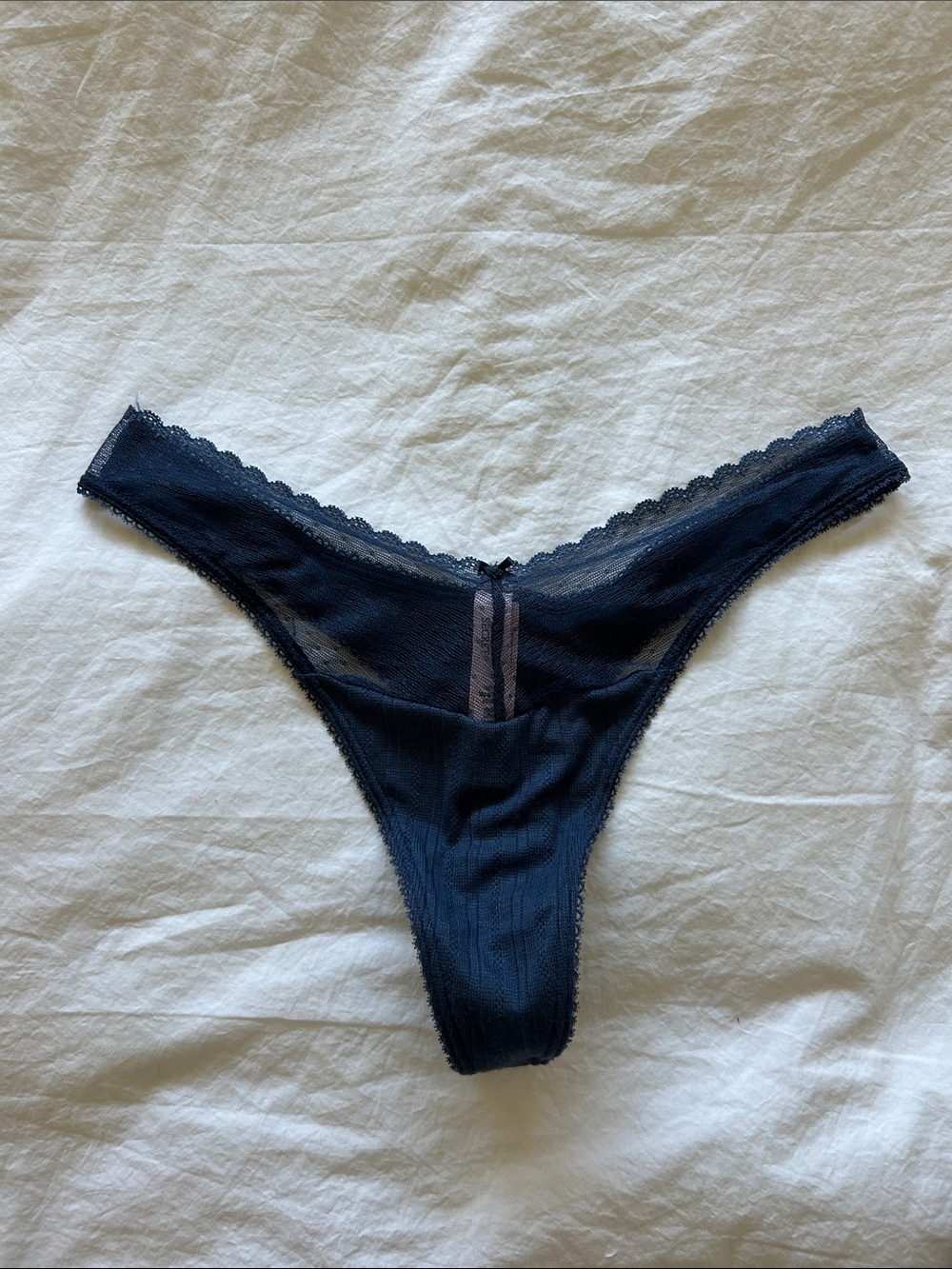 NWT Victoria's Secret Navy Lace High-Leg Thong